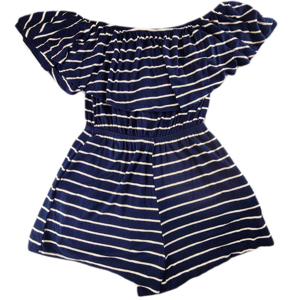 Sweet Lovely by Jen Womens Small Blue White Striped Romper Boho Nautical